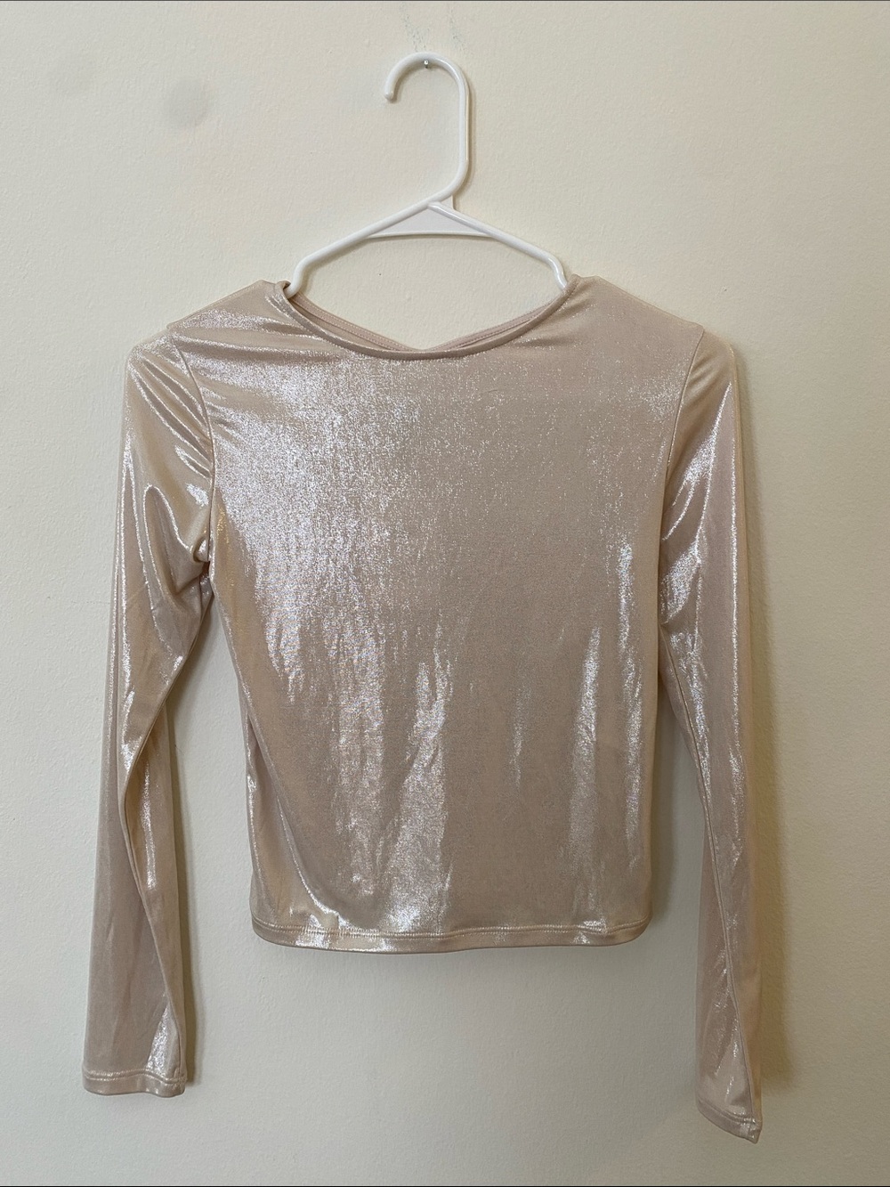 NWT Zara Girl Metallic Nude Long-Sleeve Top with Twist Back